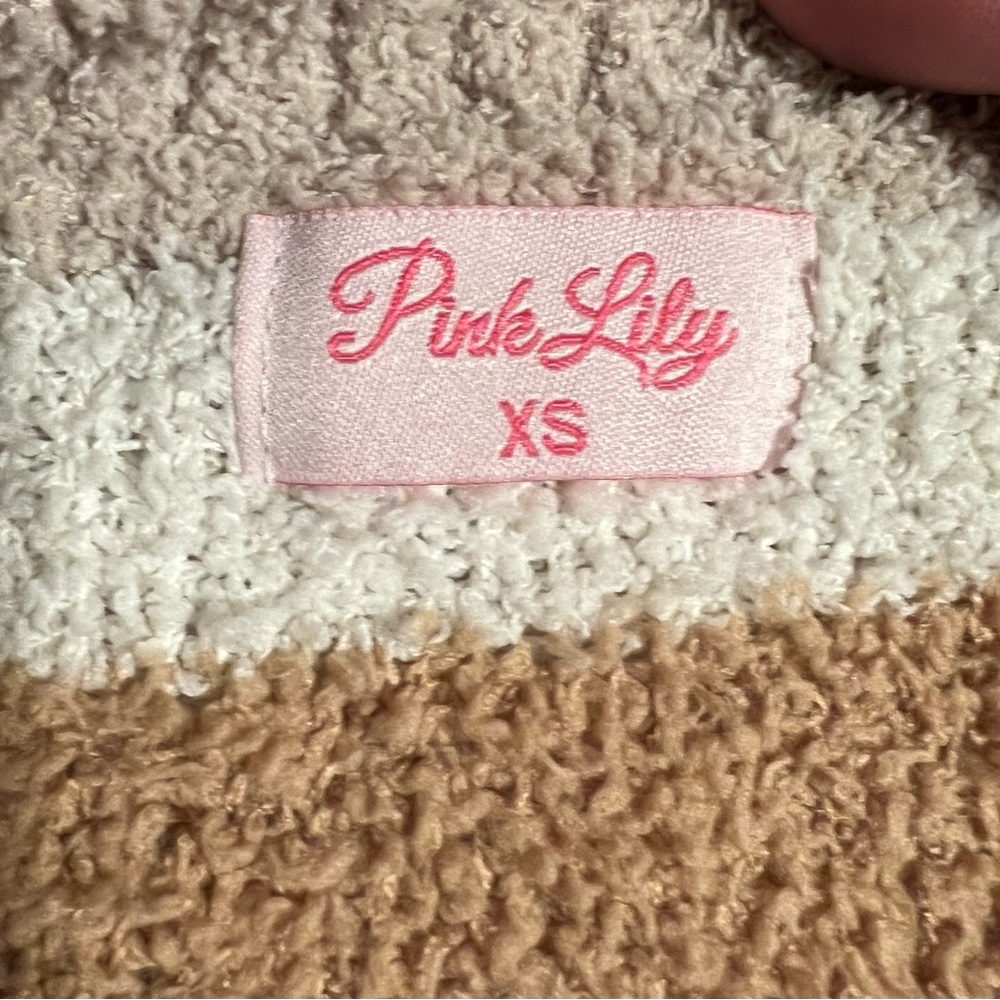 Pink Lily Checkered Brown, Beige and Cream Teddy Bear Sweater - Picture 2 of 4